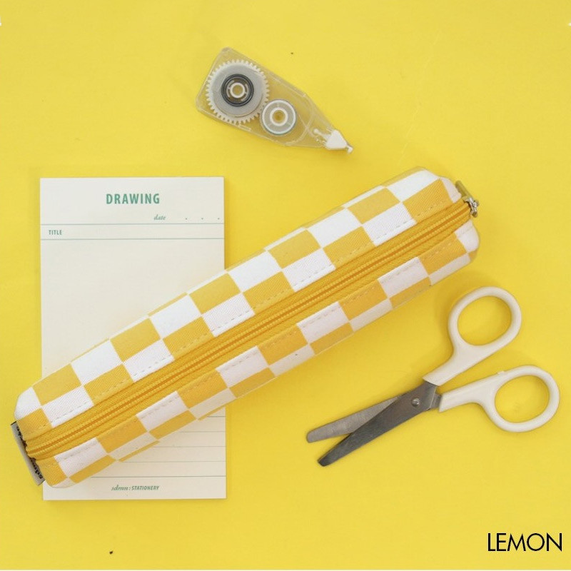 Lemon - Second Mansion Checker Board Zipper Tube Pencil Case Lemon - Second Mansion Checker Board Zipper Tube Pencil Case