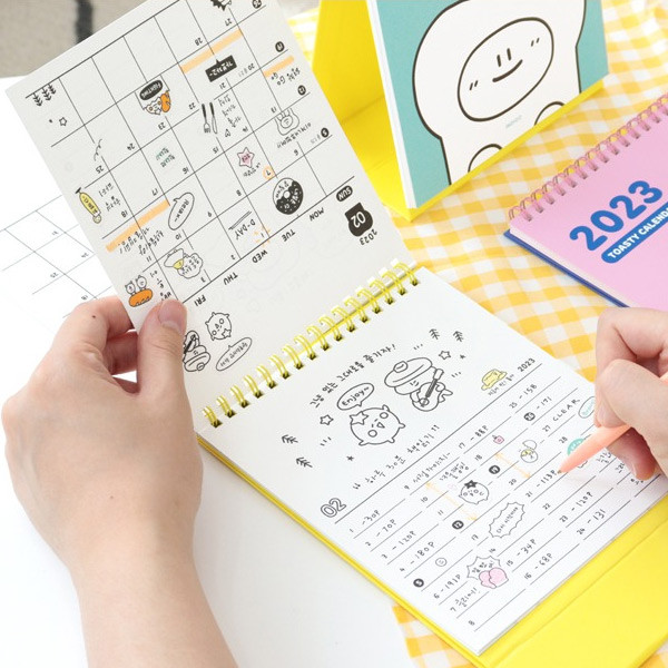 Wire binding - Indigo Happy Year 2023 Toasty Monthly Standing Desk Calendar