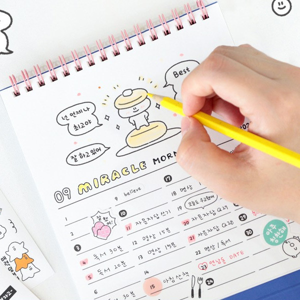 Usage example - Comes with stickers - Indigo Happy Year 2023 Toasty Monthly Standing Desk Calendar