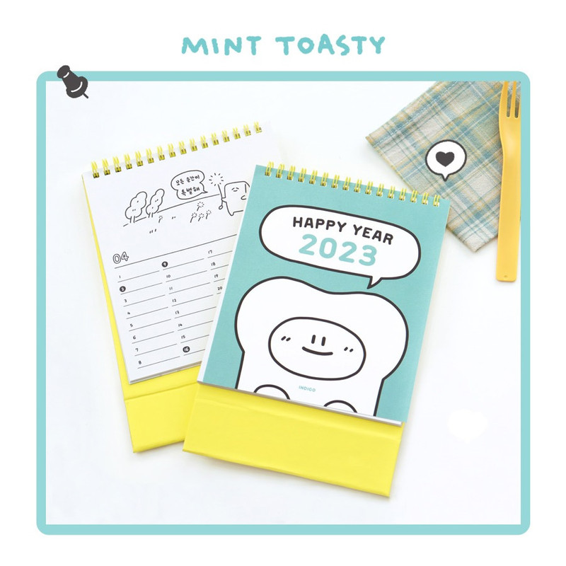 Mint - Comes with stickers - Indigo Happy Year 2023 Toasty Monthly Standing Desk Calendar