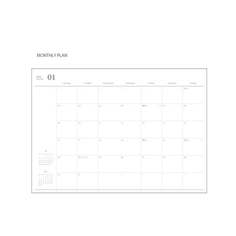 Monthly plan - 2023 Mon Journal A5 Dated Weekly Diary Planner