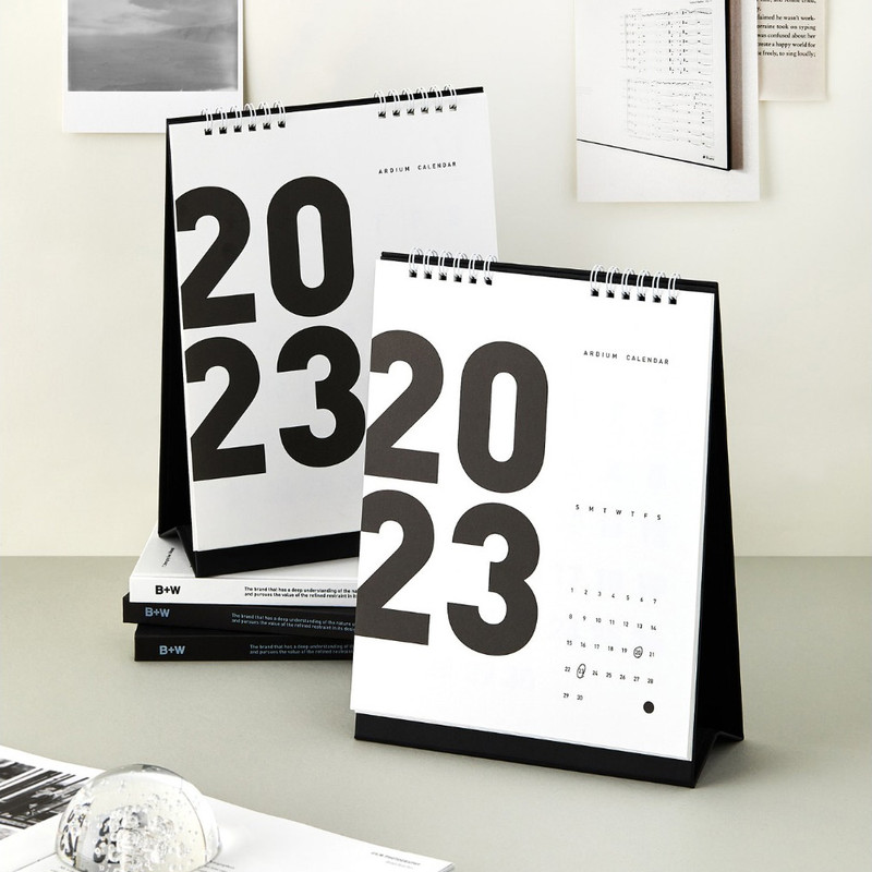 2023 Black White Mono Standing Flip Desk Calendar