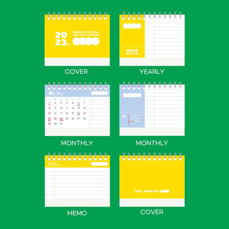 Contents - 2023 Round Small Standing Flip Desk Calendar
