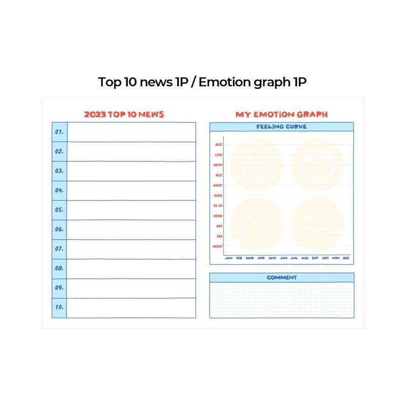 Top 10 news, Emotion graph - 2023 My Buddy Dated Weekly Diary Planner