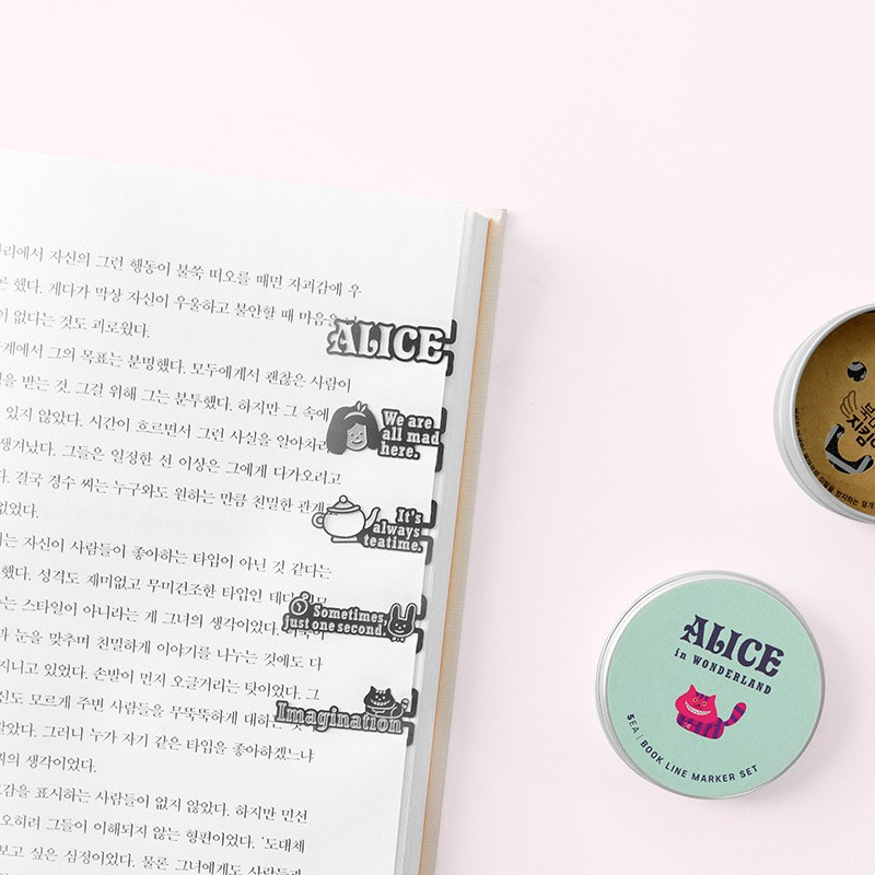 Alice - Round Tin Case Steel Bookmark Set Alice - Round Tin Case Steel Bookmark Set