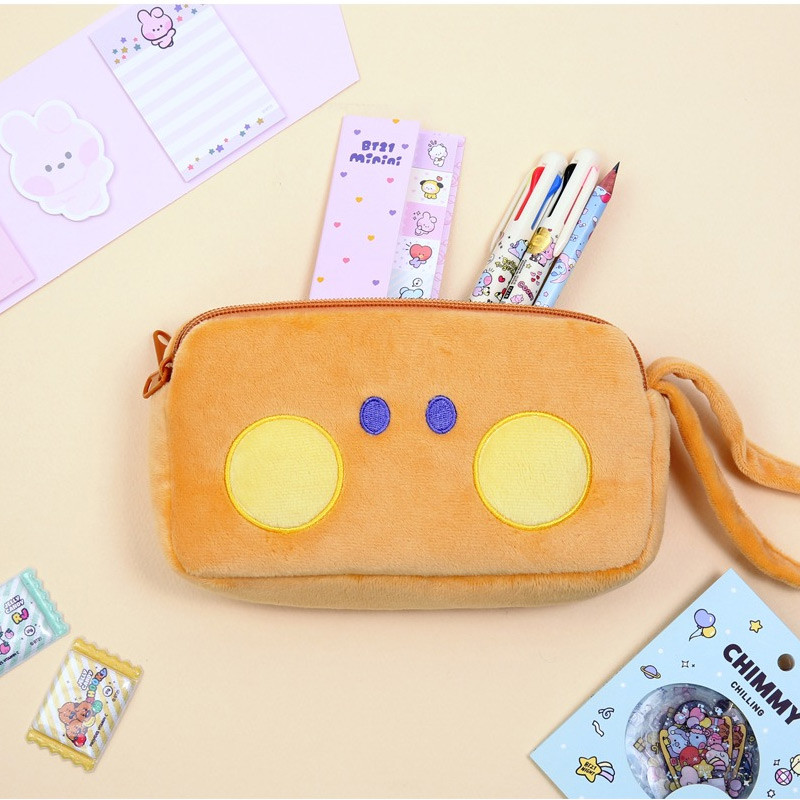 BT21 Minini SHOOKY Plush Double Pockets Zipper Pencil Case BT21 Minini SHOOKY Plush Double Pockets Zipper Pencil Case