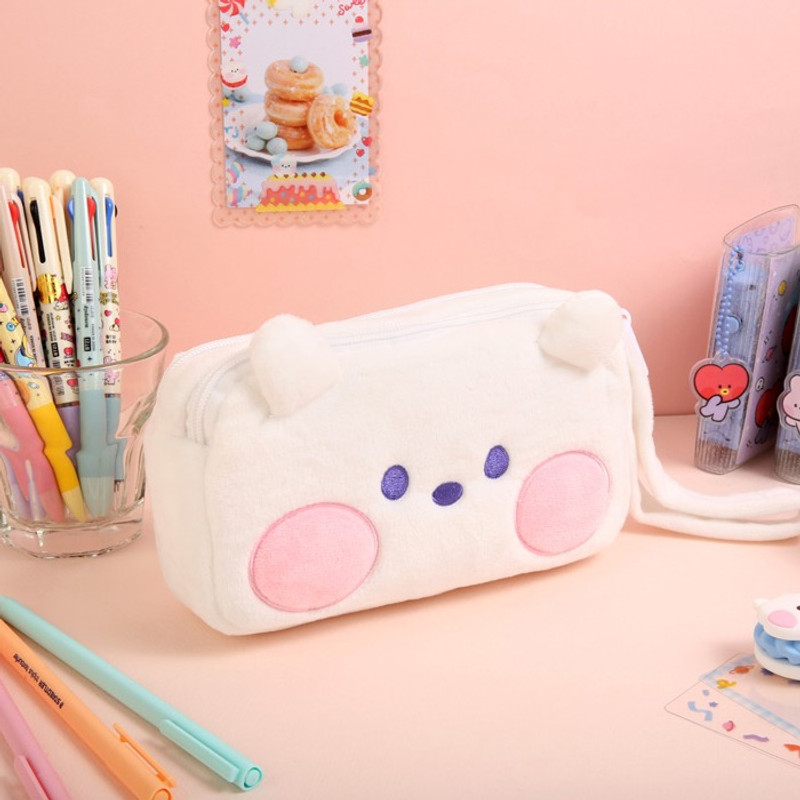 BT21 Minini RJ Plush Double Pockets Zipper Pencil Case Pouch BT21 Minini RJ Plush Double Pockets Zipper Pencil Case Pouch