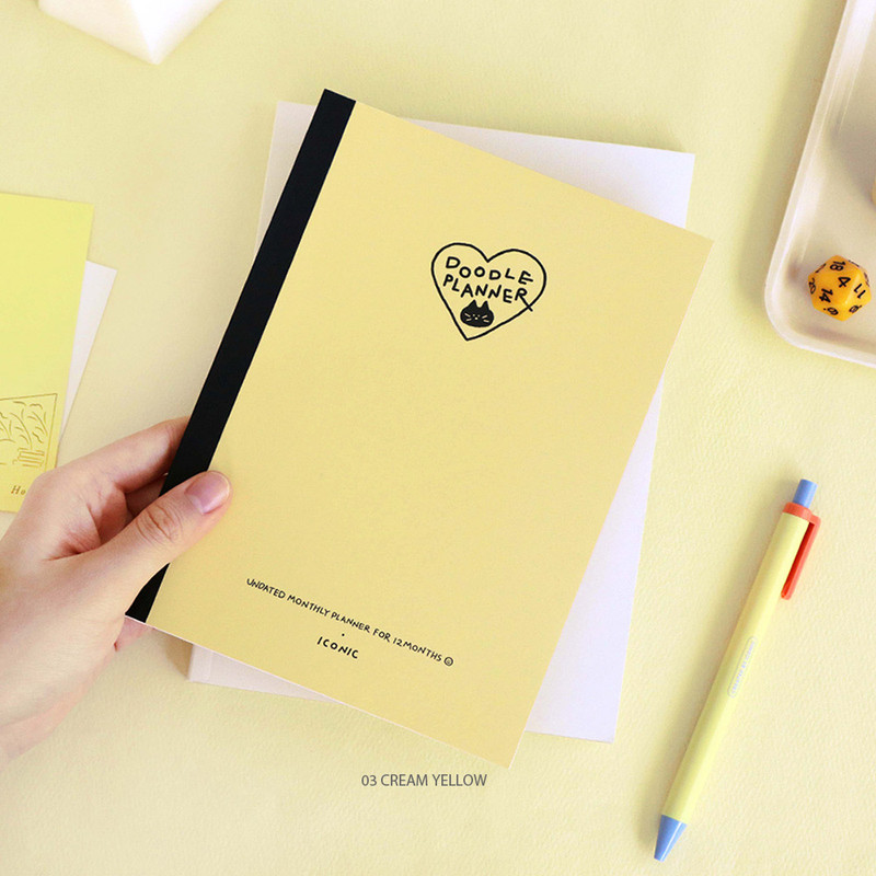 Cream yellow - Iconic Doodle Dateless Monthly Diary Planner