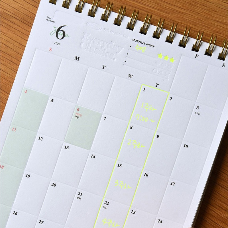 Example of use - Play Obje 2023 Cube Press lined Monthly Standing Calendar