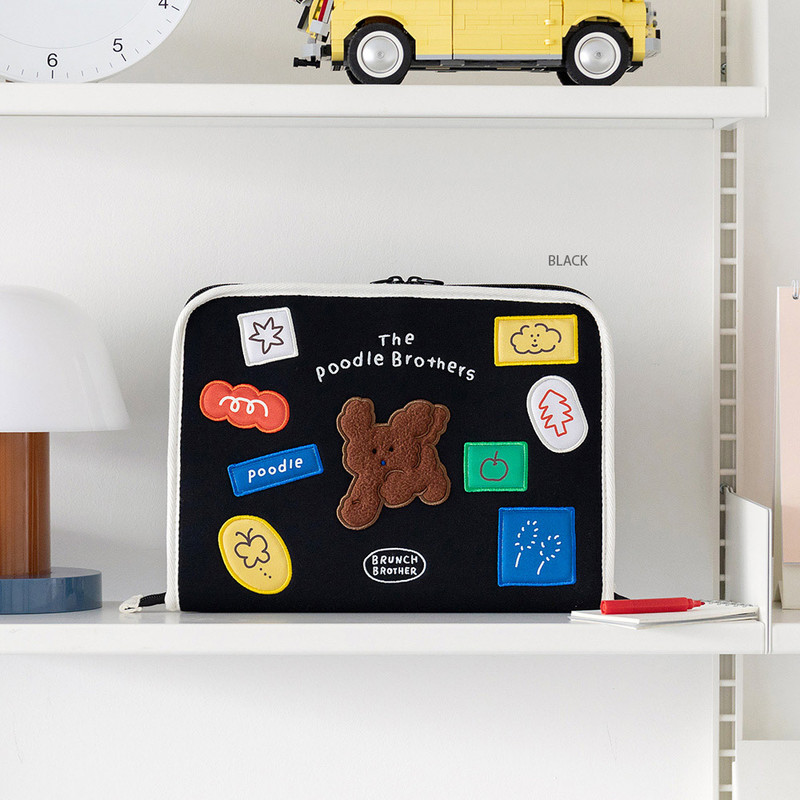 black - ROMANE Poodle Brothers 11" iPad Tablet Zipper Case Bag