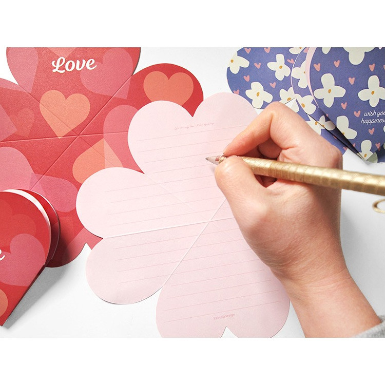 Heart Four Leaf Clover Folding Letter And Envelope Set