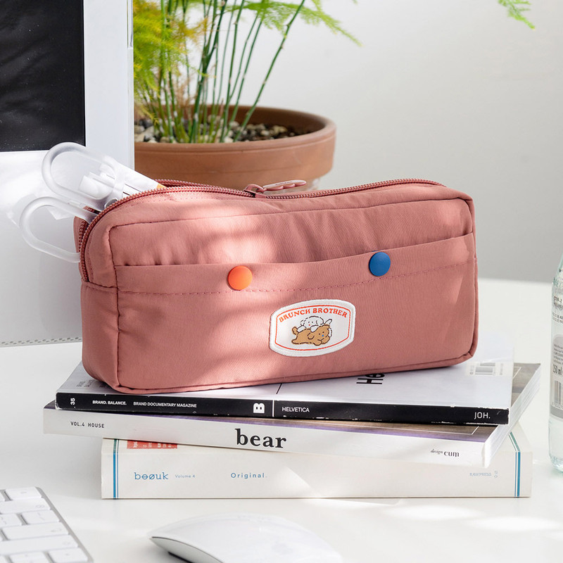 red - ROMANE Poodle Snap Button Zipper Pencil case