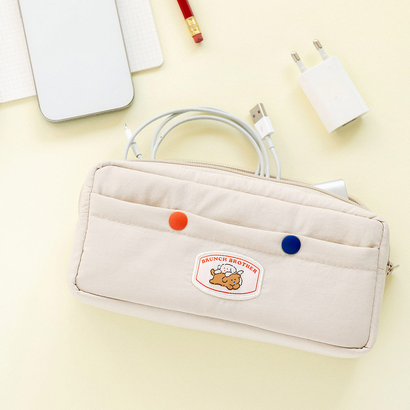 ivory - ROMANE Poodle Snap Button Zipper Pencil case