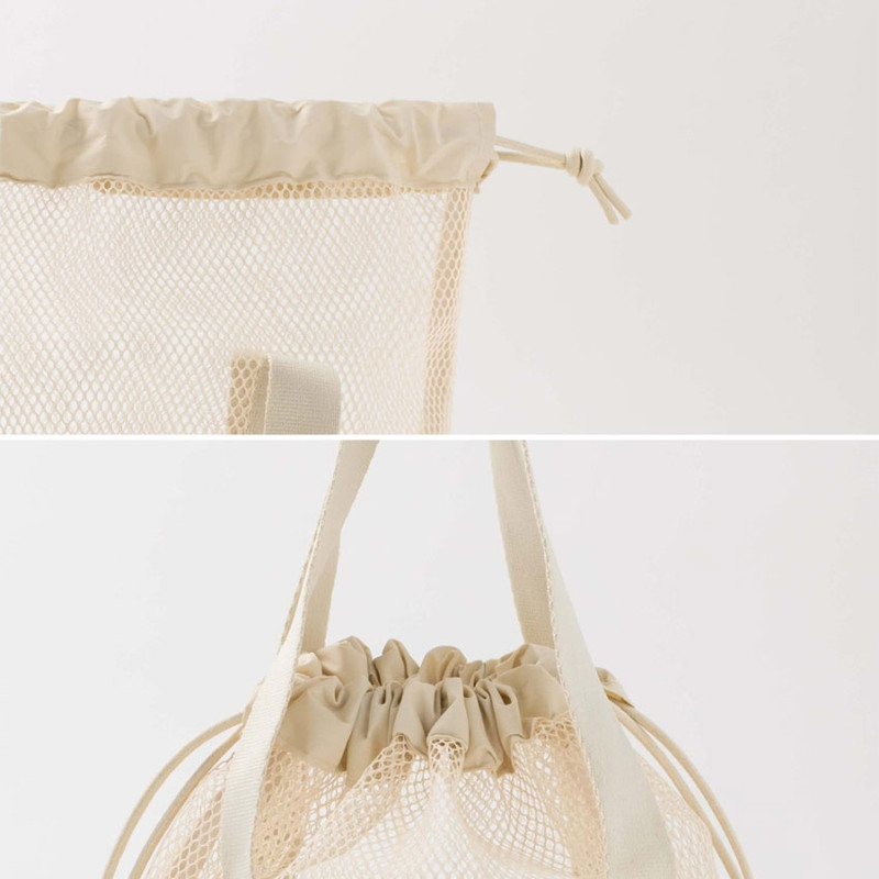 Detail of Travel Mesh Drawstring Bucket Bag Tote Ver2