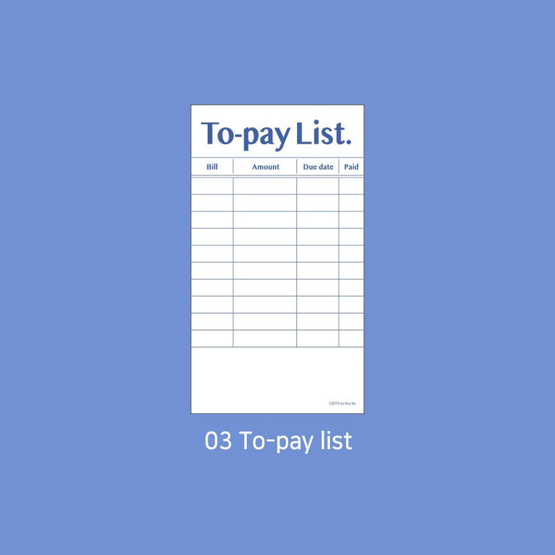 03 to pay list - Paperian Lists to Live By Planning Checklist Memo Notepad 03 to pay list - Paperian Lists to Live By Planning Checklist Memo Notepad