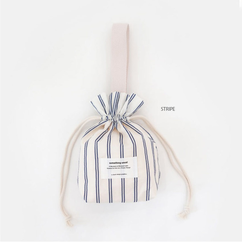 Stripe - O-check Something Usual Cotton Drawstring Pouch Stripe - O-check Something Usual Cotton Drawstring Pouch