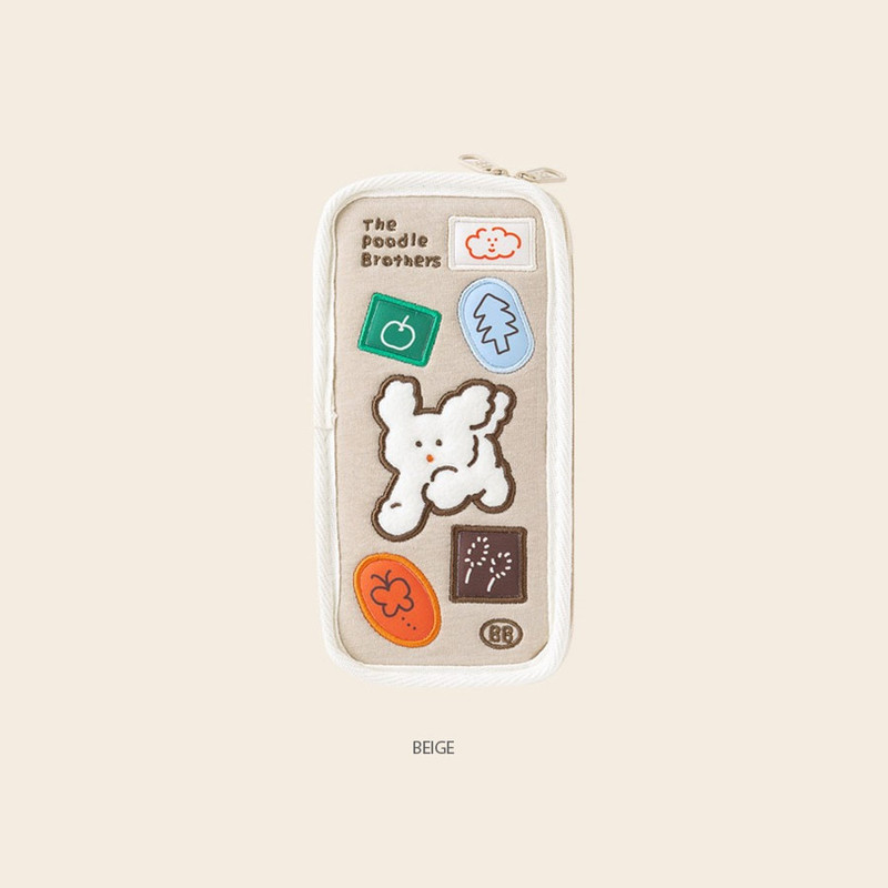 Beige - ROMANE Poodle Embroidery Zipper Pencil Case Beige - ROMANE Poodle Embroidery Zipper Pencil Case