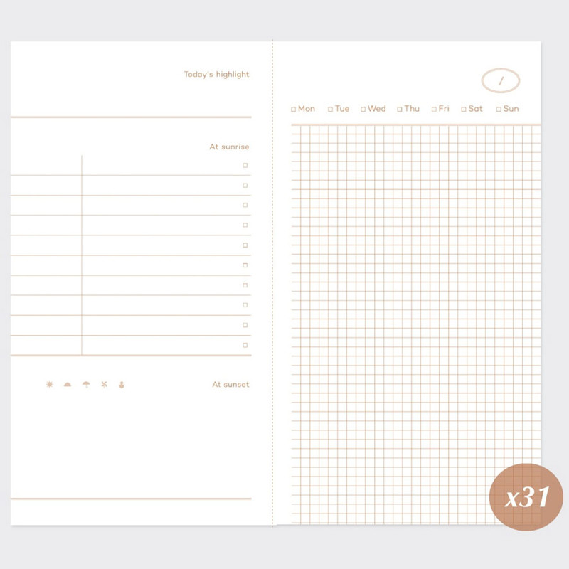 Daily - Daily Log Sunrise 31 Days Planner Notebook