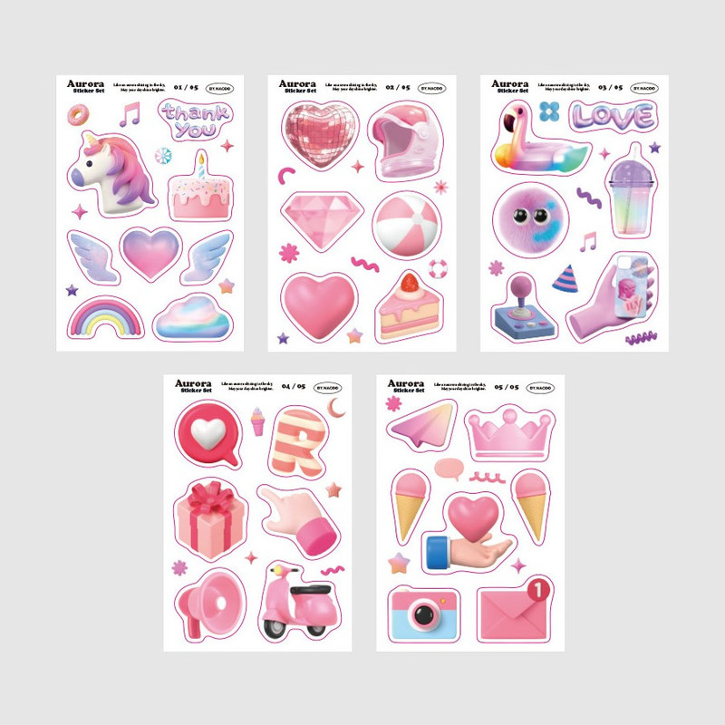 Pack of 5 sheets - NACOO Aurora Paper Deco Sticker Pack Pack of 5 sheets - NACOO Aurora Paper Deco Sticker Pack