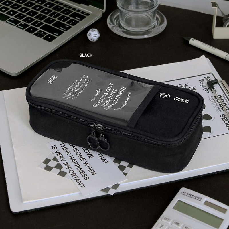 black - Iconic Think Of Happy Plenty Zipper Pencil Case Pouch