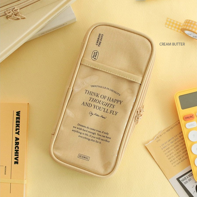 cream butter - Iconic Think Of Happy Plenty Zipper Pencil Case Pouch