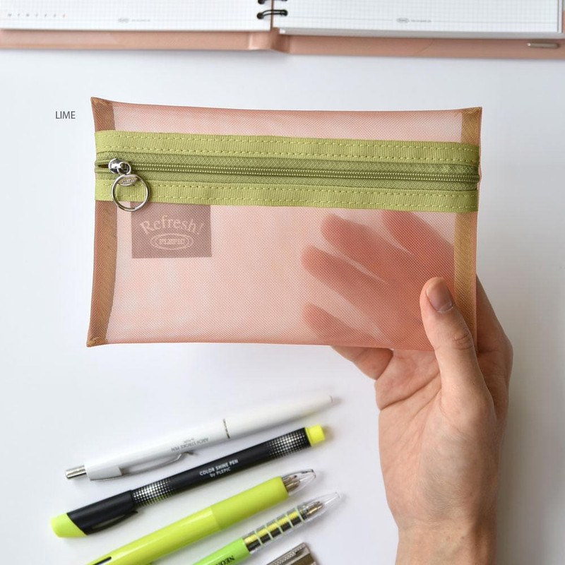 Lime - Plepic Refresh Lightweight Mesh Pencil Zip Pouch