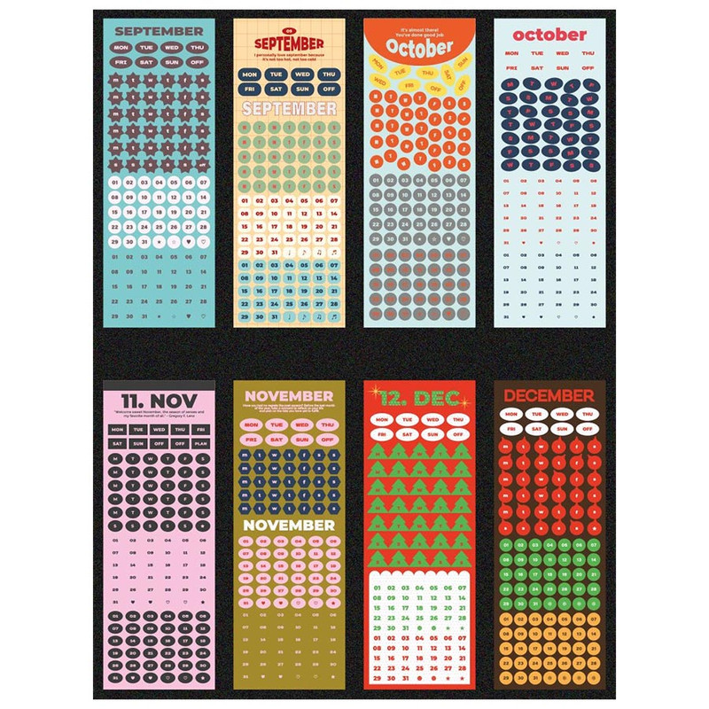 Sept, Oct, Nov, Dec - Colorful Date Sticker Pack of 24 Sheets Sept, Oct, Nov, Dec - Colorful Date Sticker Pack of 24 Sheets