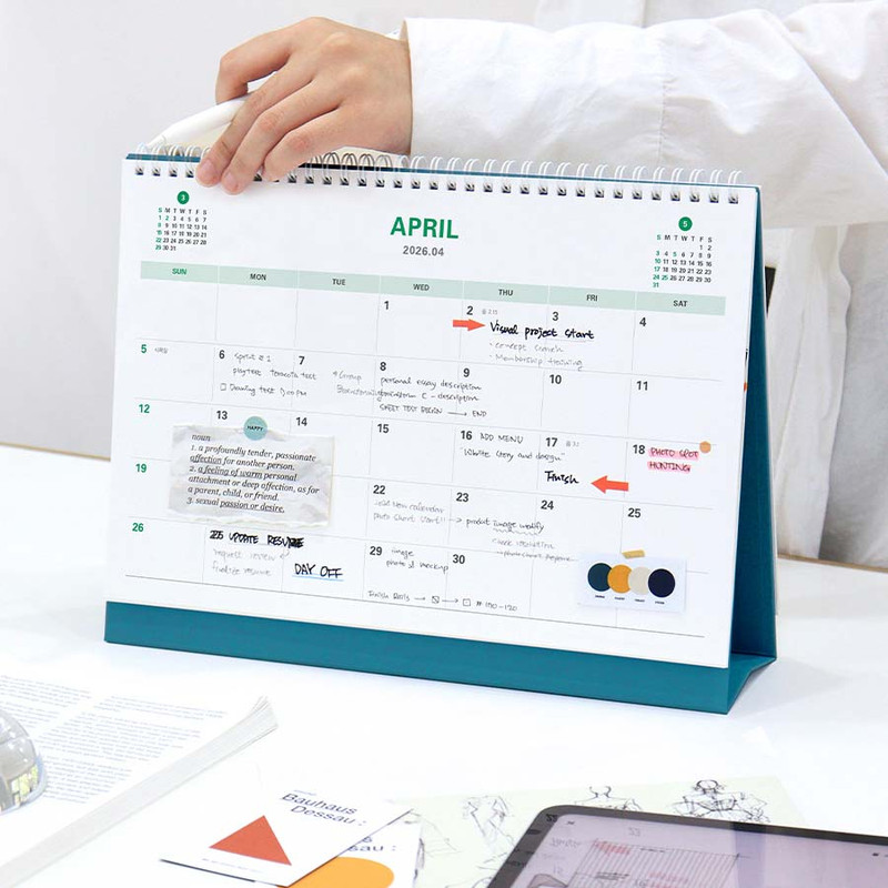 Standing flip desk calendar - Indigo 2026 Prism Work Plan A4 Desk Calendar