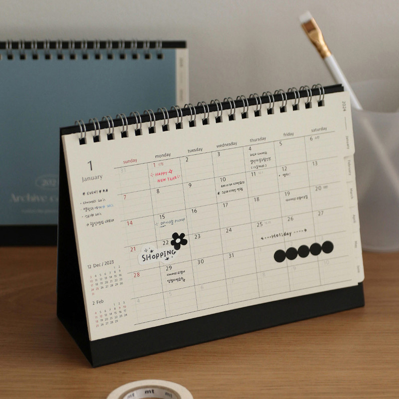 Usage example - 2024 Archive Dated Monthly Standing Flip Desk Calendar