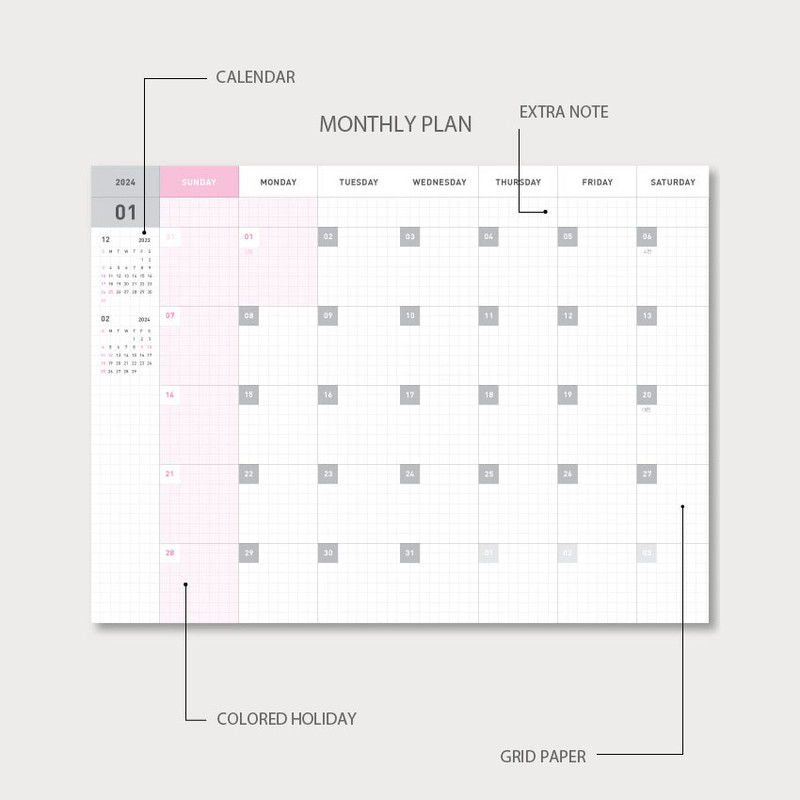 Monthly plan - 2024 Popo B6 Dated Weekly Planner Diary