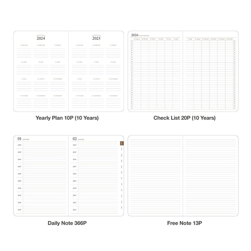 Yearly plan, Check list, Daily note, Lined note