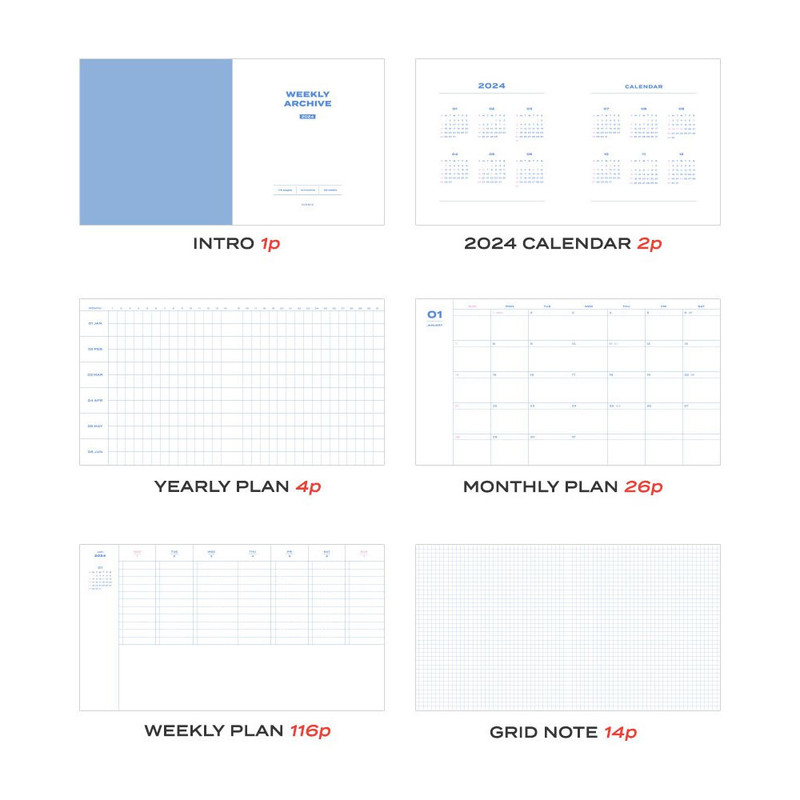 Planner sections - 2024 Archive Hardcover Small Dated Weekly Planner