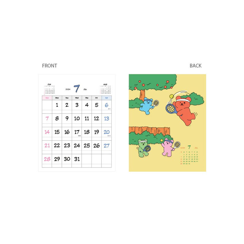 Front and back - 2024 Jelly bear Monthly Standing Flip Desk Calendar