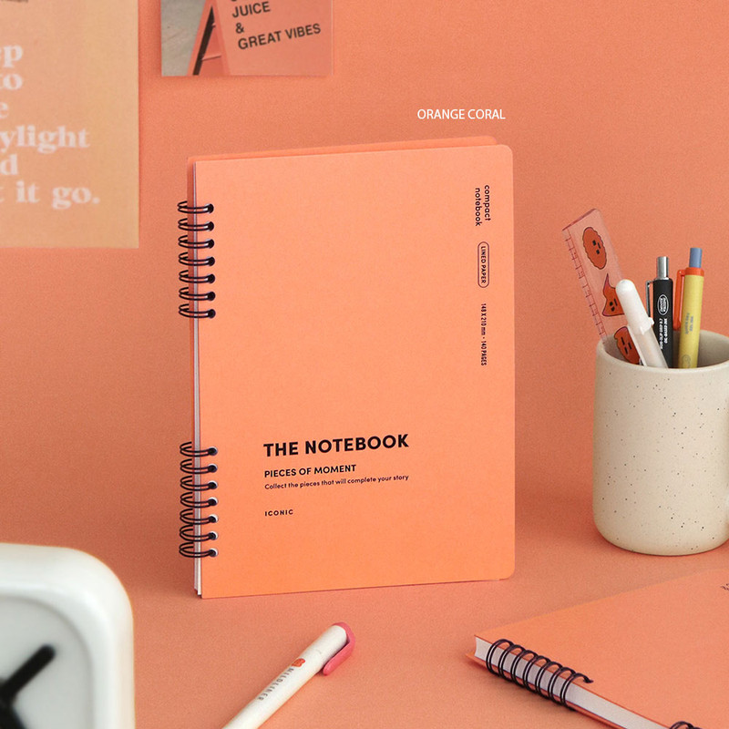 Orange coral - Compact A5 Twin Wire Lined Notebook