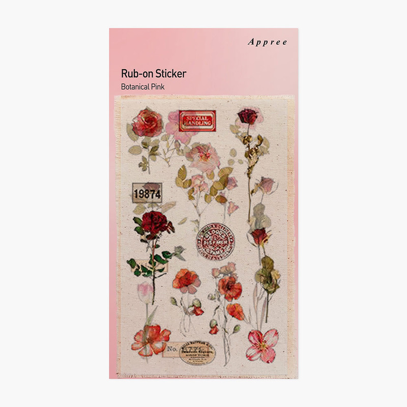 APPREE Botanical Pink Rub-On Sticker Pack
