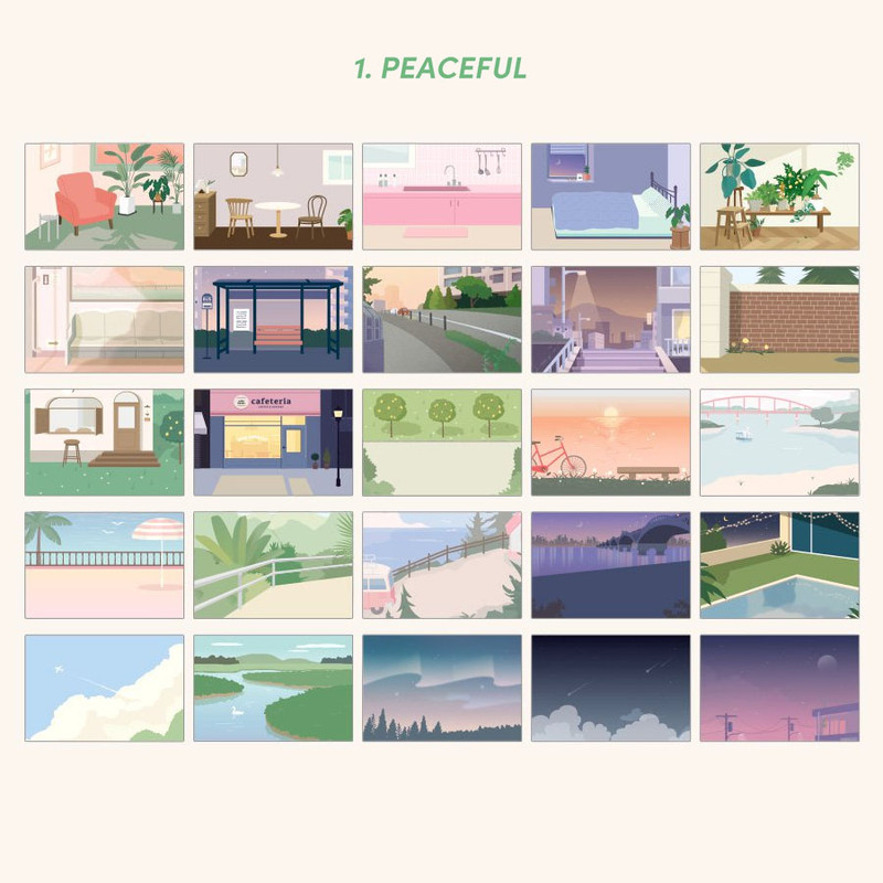 Peaceful - Daily Life Background Paper Sticker Pack 50 Sheets
