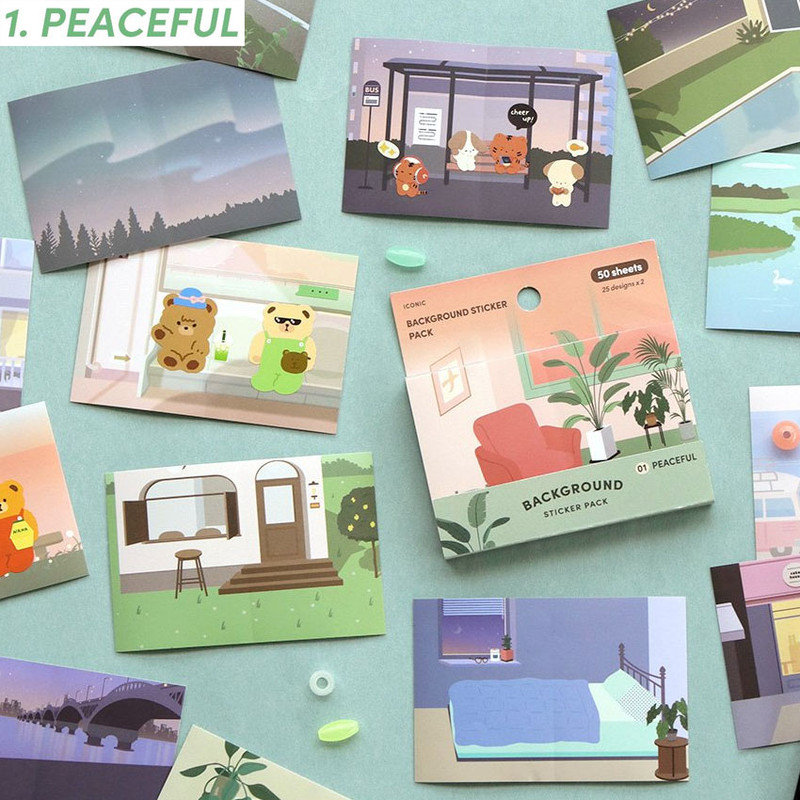 Peaceful - Daily Life Background Paper Sticker Pack 50 Sheets
