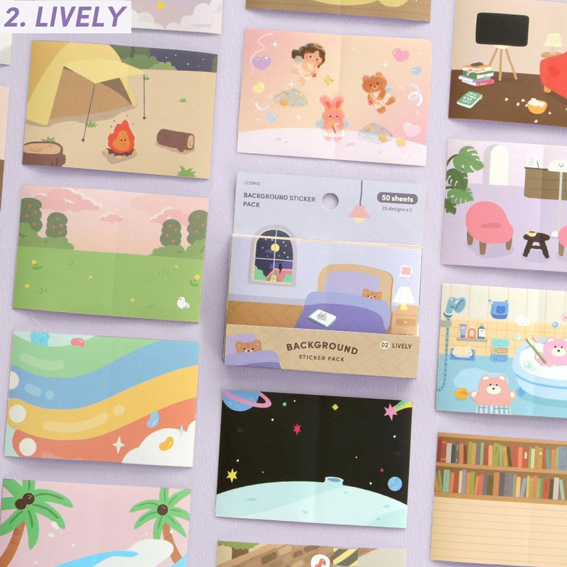 Lively - Daily Life Background Paper Sticker Pack 50 Sheets
