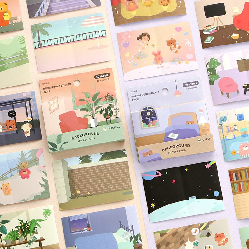 Daily Life Background Paper Sticker Pack 50 Sheets