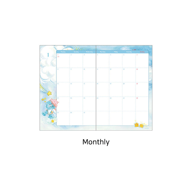 Monthly - 2024 Watercolor Care Bears Weekly Dated Diary Planner