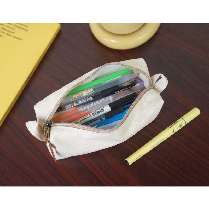 stores up to 45 pens - O-Check Vintage  Canvas Rectangular Zipper Pen Pouch