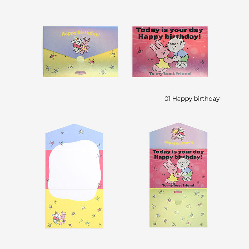 happy birthday - Dailylike My Buddy Hologram Tri-fold Card 01-04