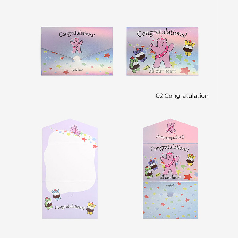 congratulation - Dailylike Jelly Bear Hologram Tri-fold Card 01-04