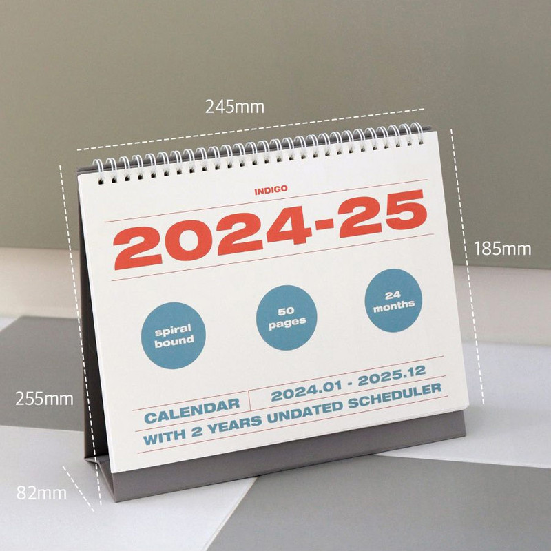 size - Indigo 2024-2025 Two Years Standing Monthly Desk Calendar