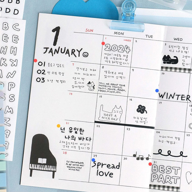 usage example of ICONIC Doodle Korean Hangeul Alphabet Clear Sticker Pack