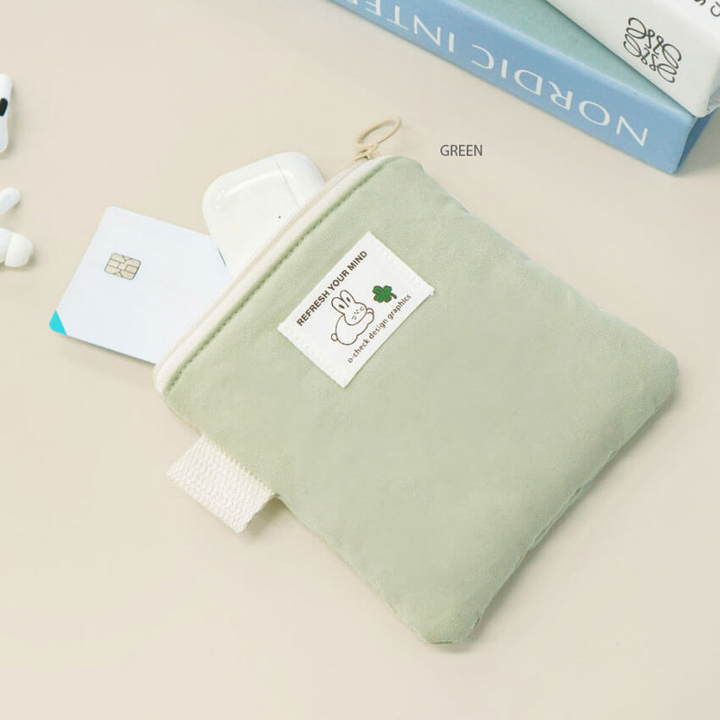 green - O-Check Refresh Your Mind Small Cotton Zipper Pouch green - O-Check Refresh Your Mind Small Cotton Zipper Pouch