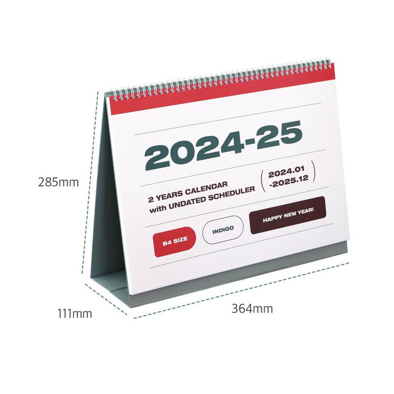 size - Indigo 2024-2025 Two Years B4 Standing Monthly Desk Calendar
