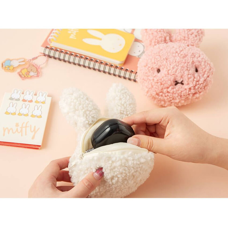 Miffy White Rabbit Face Fluffy Zipper Pouch
