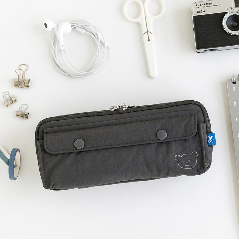 charcoal - Romane 365 Bear Pocket Zipper Pencil Case