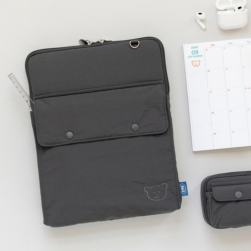 Charcoal - Romane 365 Bear Pocket 11 inch Zipper Tablet Case